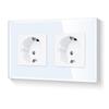 European Standard 16A Wall Socket, Model 157, with Tempered Glass Panel, 250V, Double Socket for Round Box Installation