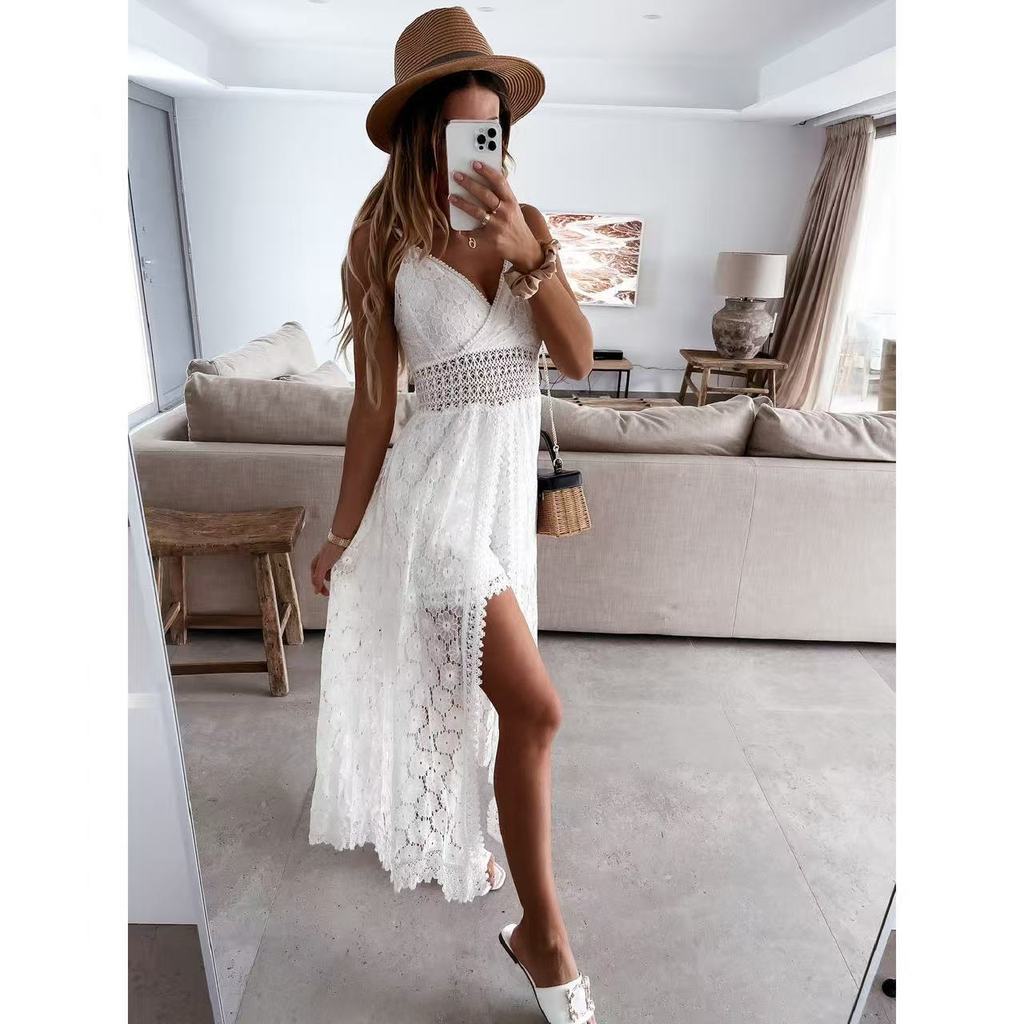 Elegant Satin Long Dress With V Neck For Summer Beach And Casual Wear