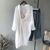 BF Style Solid Color White Thin Cotton and Linen Sun-protective Clothing, Long-sleeved Women's Summer UV Protection Long Shirt Jacket