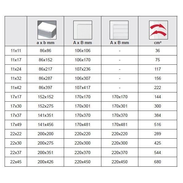 GRILLE AVEC AMORTISSEUR PEINT EN BLANC - Tipologia:con rete e serranda Dimensioni griglie:cm 17 x 37