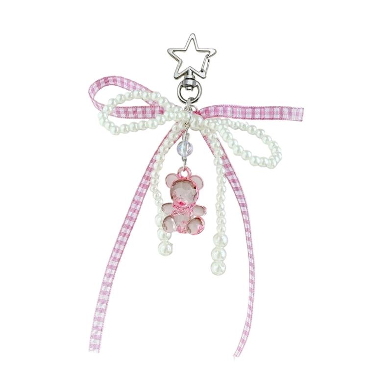 

Cute Bear Pendant Key Chain Bowknot Phone Lanyard Plastic Resin Hanging Accessory For Keys Bags And Everyday Carry розовый