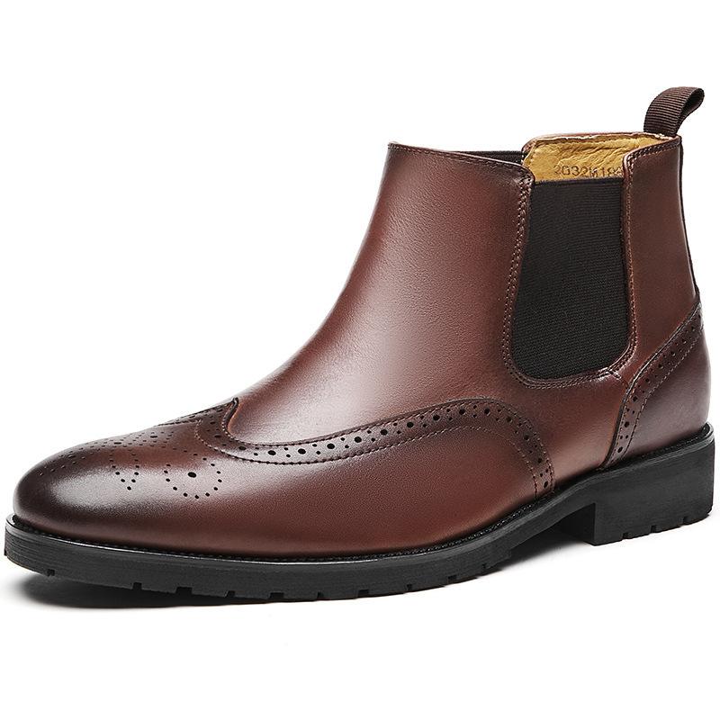 

Ботинки челси из коровьей кожи первого слоя, мужские кожаные ботинки с острым носком, ботильоны в британском стиле с брогами, ботинки Мартин на мягкой подошве 44