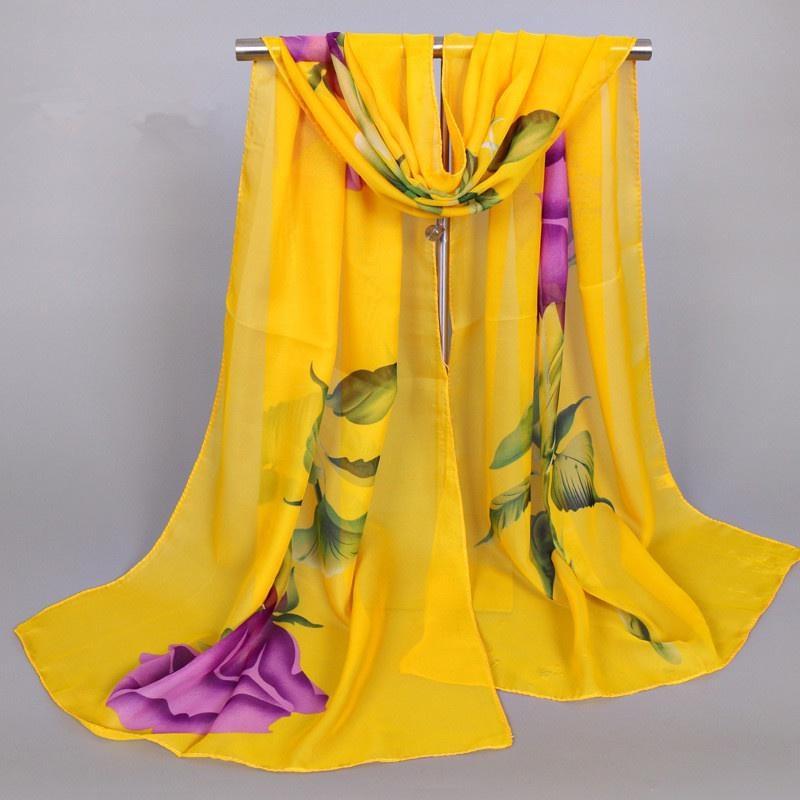 1Pc New Fashion Chiffon Silk Hijab Women's Long Soft Rose Flower Print Scarves Foulard Women Shawls