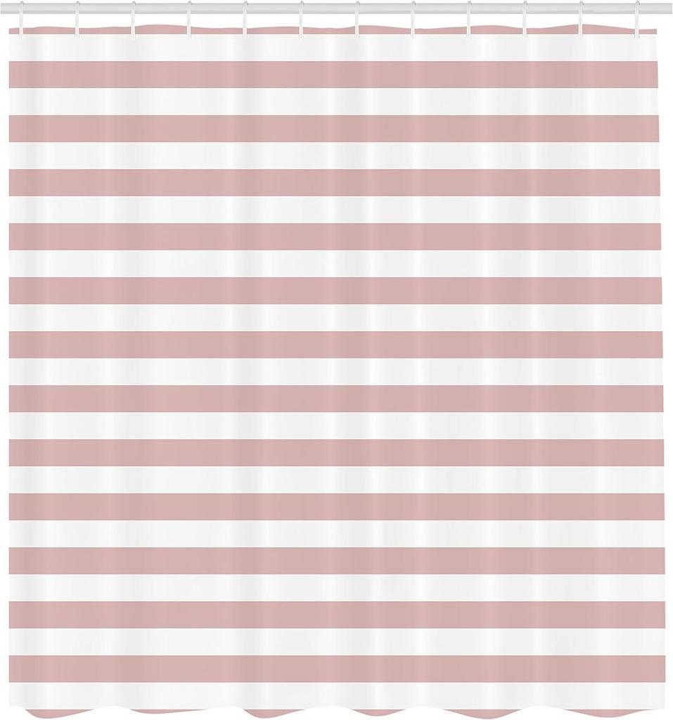 Pink White Striped Shower Curtain Modern Minimalist Design Bathroom Decor Waterproof Fabric Gender Neutral Style Home 150x210
