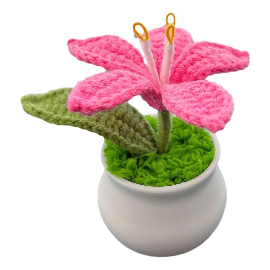 Tığ İşi Saksı Bitkileri Yapay Örgü Zambak Çiçeği Saksısıyla Birlikte El Yapımı Çiçek Hediyesi Anneye Öğretmene Kadın Arkadaşlara Doğum Günü Yıldönümü