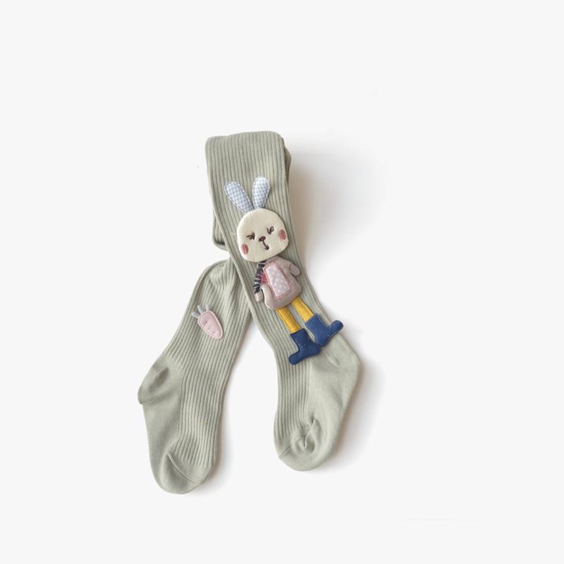 Spring & Autumn Girls' Cartoon Rabbit Knit Leggings - Breathable, Footed Tights