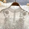 Danmo  Korean Style Chic Sexy Lace Blouse Women Long Lantern Sleeve Shirt Floral Elegant Mesh Blusas