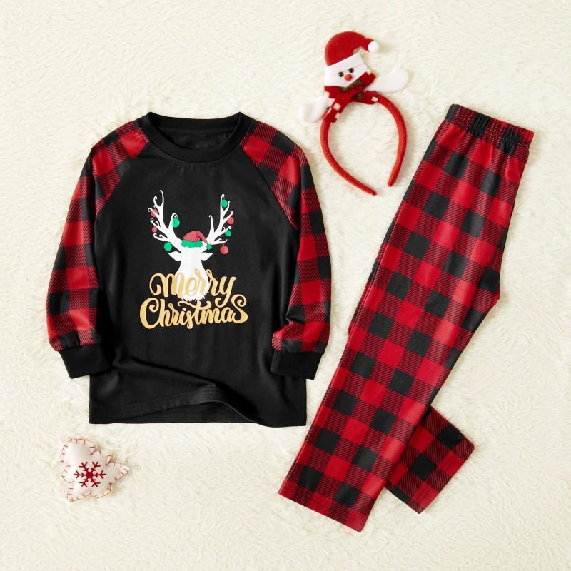 Plaid Little Deer Parent-Child Christmas Pajama Set