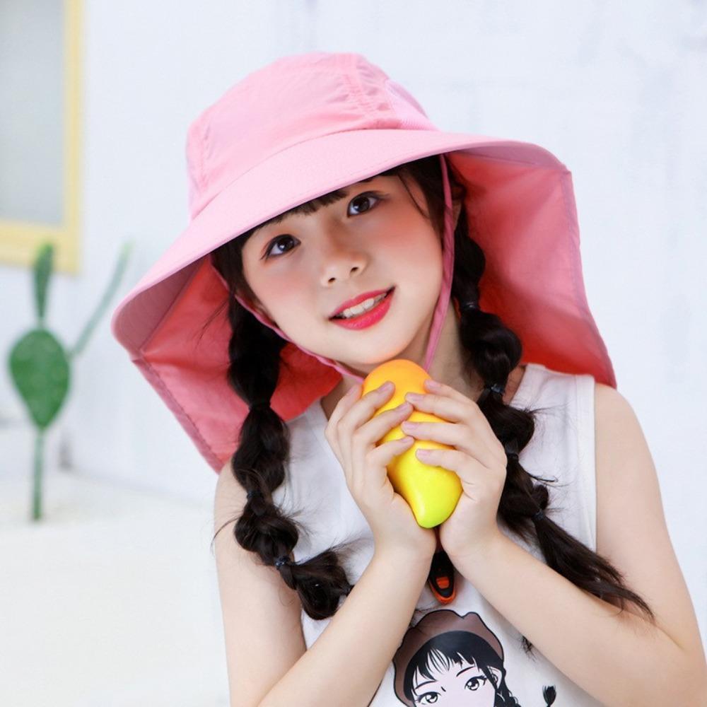 Fashion Kids Sun Hat UV Protection Broad Brim Bucket Hat Casual Summer Cap with Whistle Summer