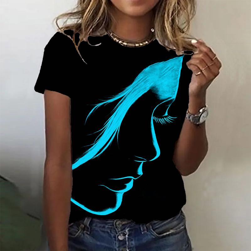 Tricou cu imprimeu colorat pentru femei la modă, ocazional amuzant, cu mâneci scurte, cu gâtul O, tricou pentru femeie de vară