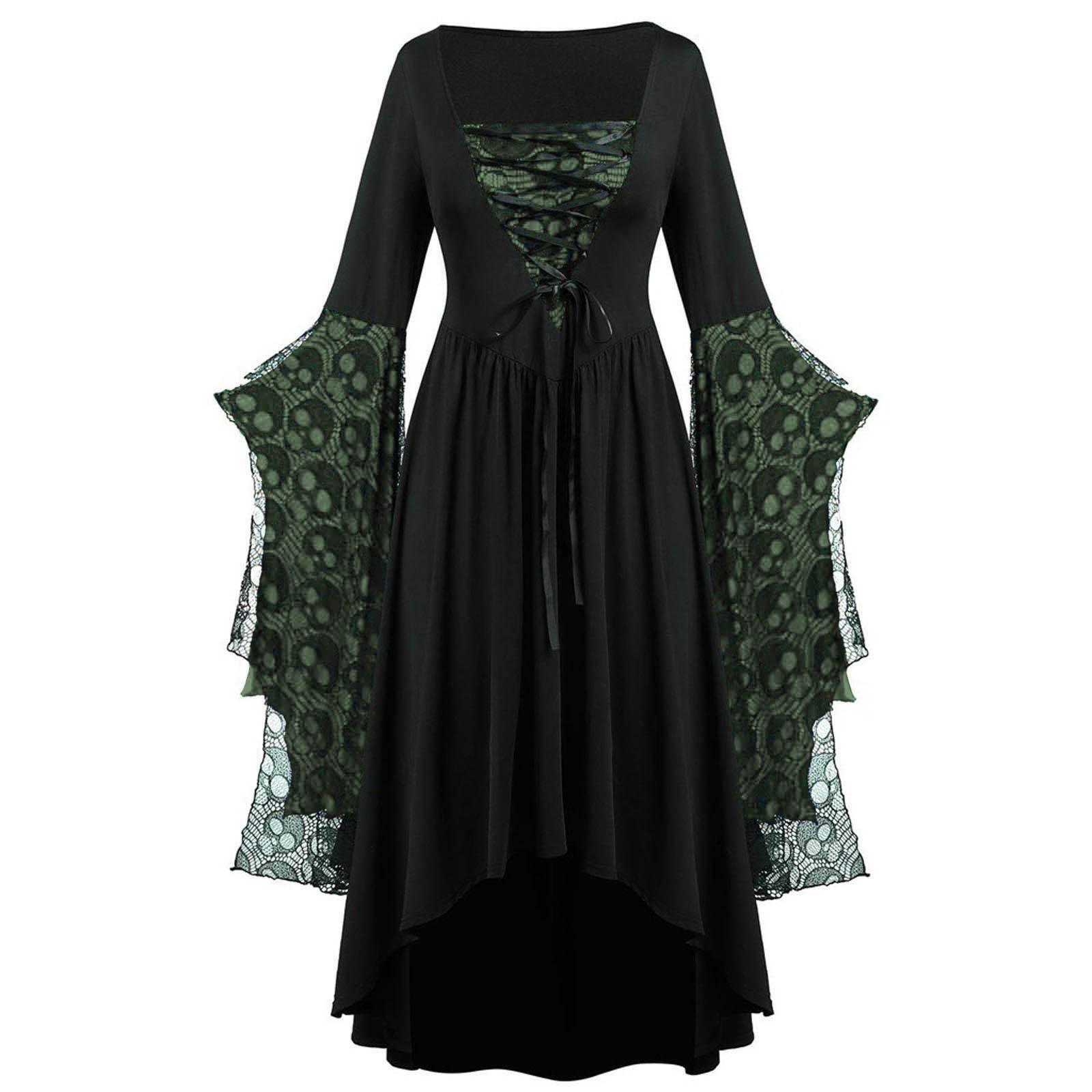Top-Selling Halloween Women s Skull Strappy Dress in New Colors 5XL зелёный