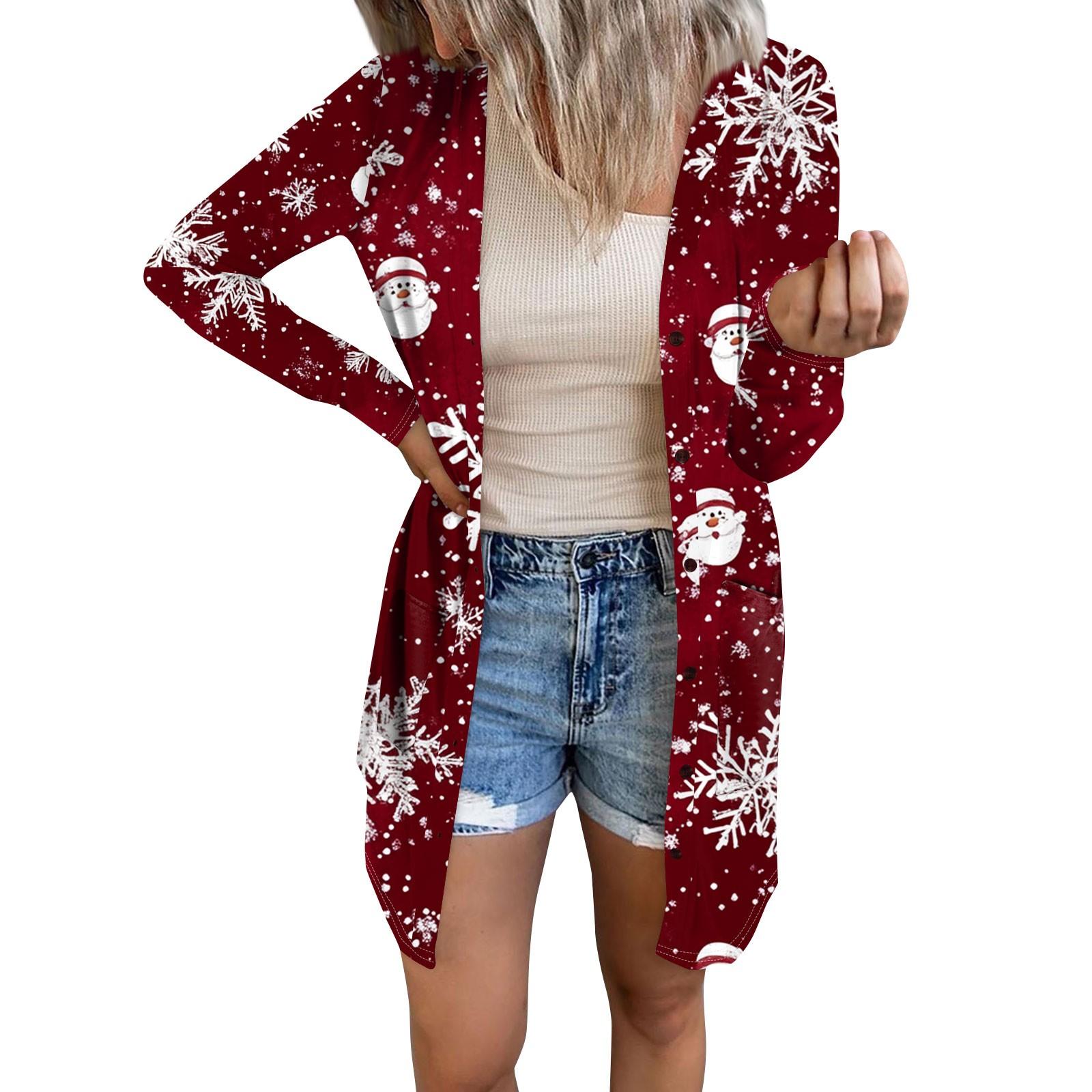 

Женский повседневный кардиган с длинным рукавом и рождественским принтом с карманами XXXL