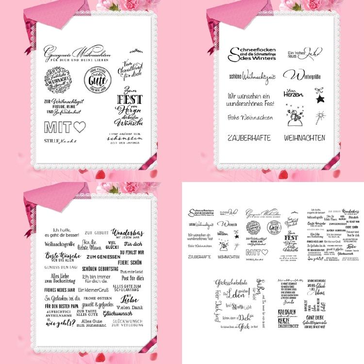 5 Stück Klarer Silikonstempel für Geburtstags Kartenherstellung Scrapbooking Deutsche Sprüche und Blumenstempel für Bastelverzierungen