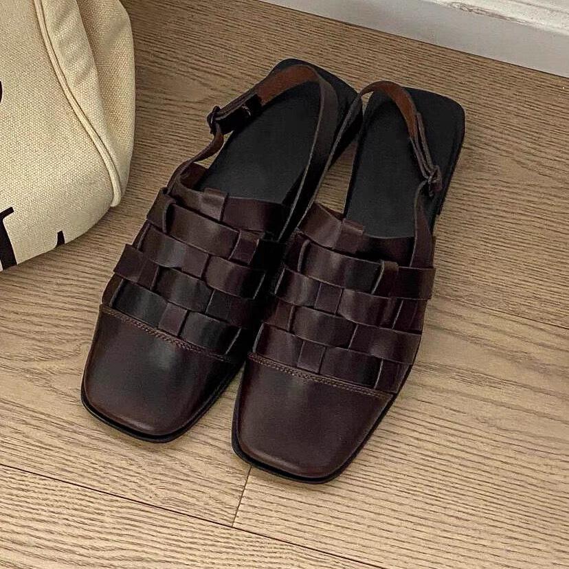 Mode NEU Leder Damen Ballerinas Webdesign Schnallenriemen Slingback Schuhe Damenmode Eckige Zehenpartie Freizeitschuhe Handgefertigt