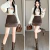 A-Linien-Rock Damen Winter Neu Hohe Taille Kurzer Rock Wolle Elegant Spleißen Hüftrock