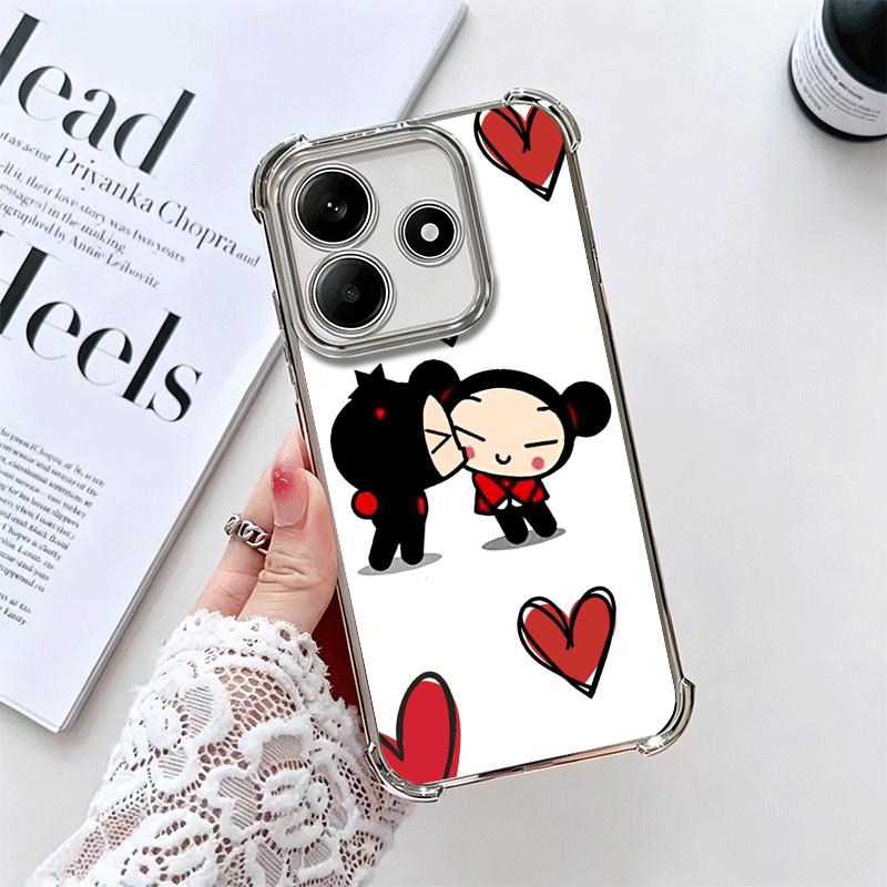 

Cartoon Cute Pucca Garu Plating Phone Case For Xiaomi Redmi Note 14 15 Pro Plus 13 12 11 11S 11T 10 9S 9 5G Anti-Fall Airabag Co Redmi Note 11 Pro 5G