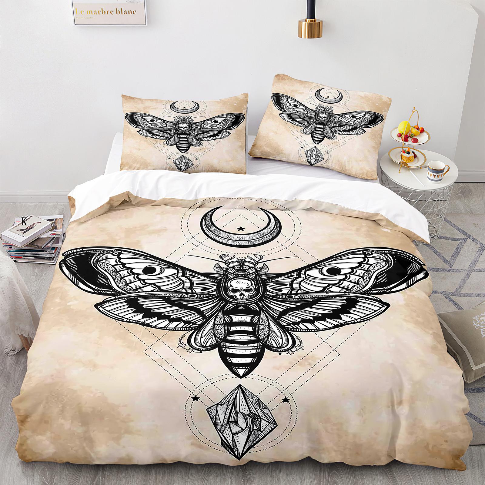 

Comforter Death Moth Queen Size Gothic Skull Boho Comforter Black And White Skeleton Decorative Soft Bedding Set Comforter (quilt)-EU Single(135*200cm)3pcs