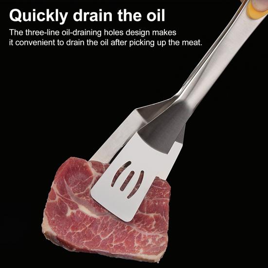 Anti-Scald Spatula Tongs Stainless Steel Food Shovel Clamp 2-in-1 Sliding