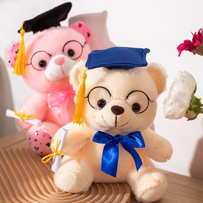22cm Cartoon Graduation Bear Plush Doll Pink Brown White Doctor Bear Animal Stuffed Toy Home Decoration Gift Option Designed For Boys And Girls