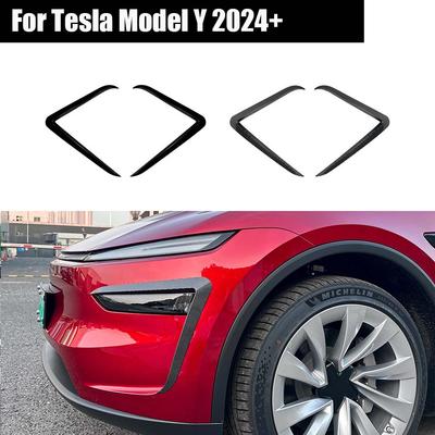 For New Tesla Y 2024+ Front Bumper Spoiler Fog Lamp Hoods Modification Trim Cover Air Knife Splitter Body Kit Tuning