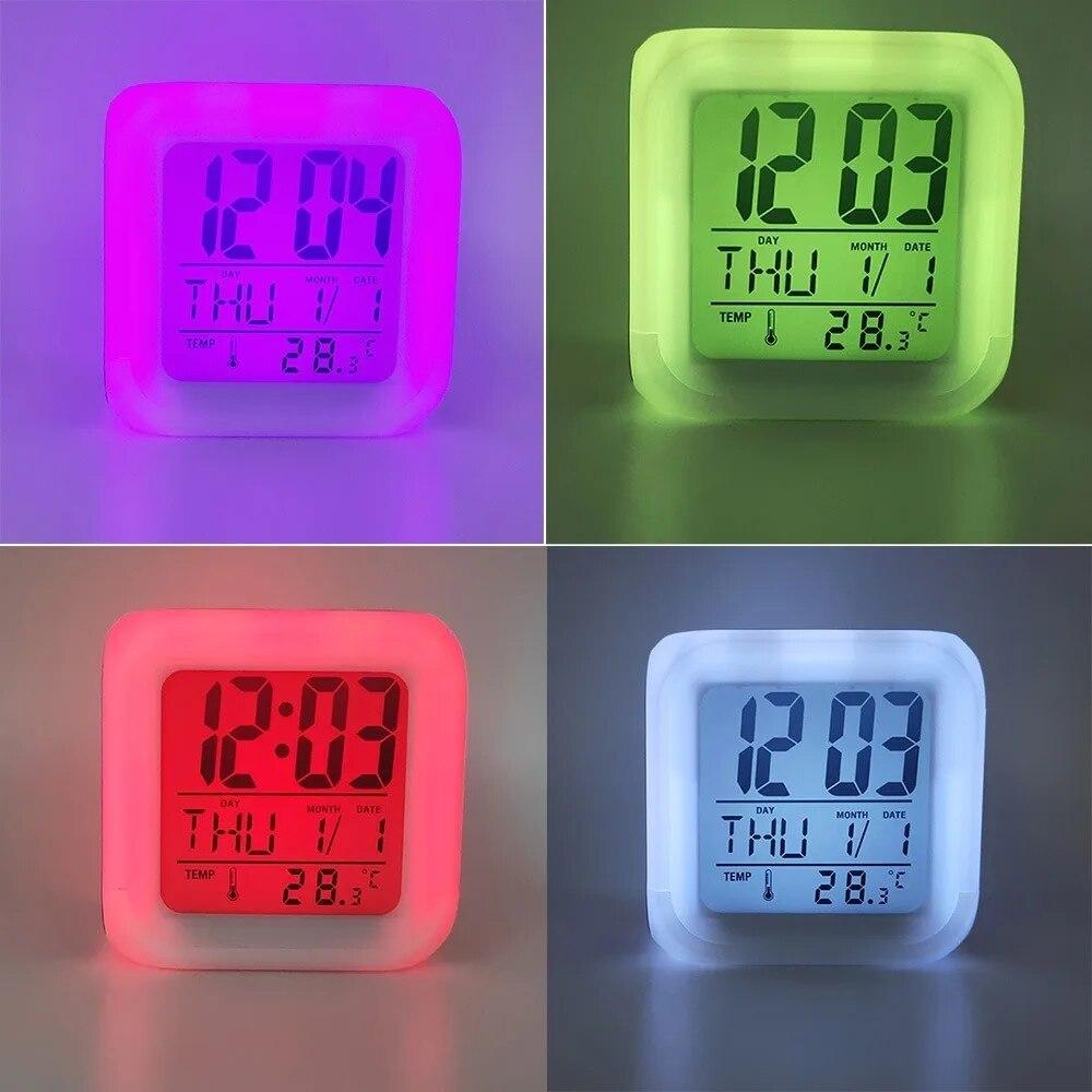1pc Color Changing LED Alarm Clock & Night Light Digital Display Touch Activated Date & Time Without Battery