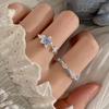 Sweet and Cool Blue Flower Rings Adjustable Geometric Fine Silver Rings Party Birthday Gift Women Jewelry Water Drop Open Ring