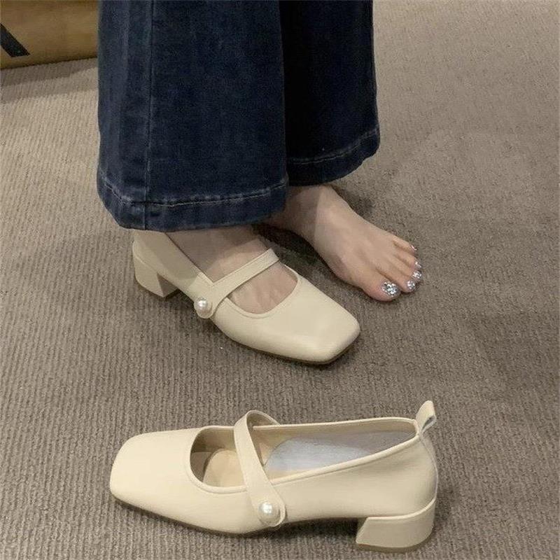 French Square Head Mary Jane Single Shoes Women's 2025 New Spring and Autumn One-word Temperament Light Mouth Soft Leather Small Fragrant Women's Sho