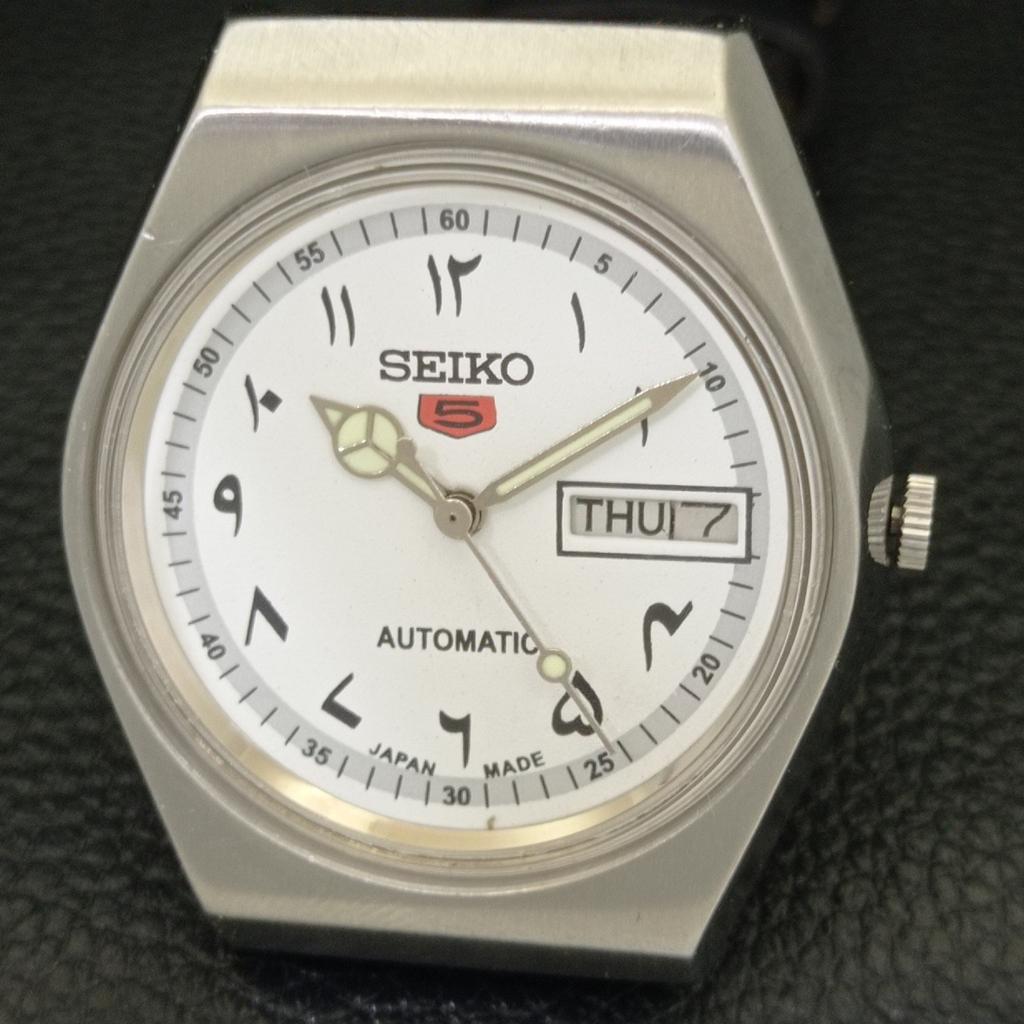 JAPAN VINTAGE SEIKO 5 AUTOMATIC 6309A MENS ARABIC WHITE DIAL WATCH a701423-5