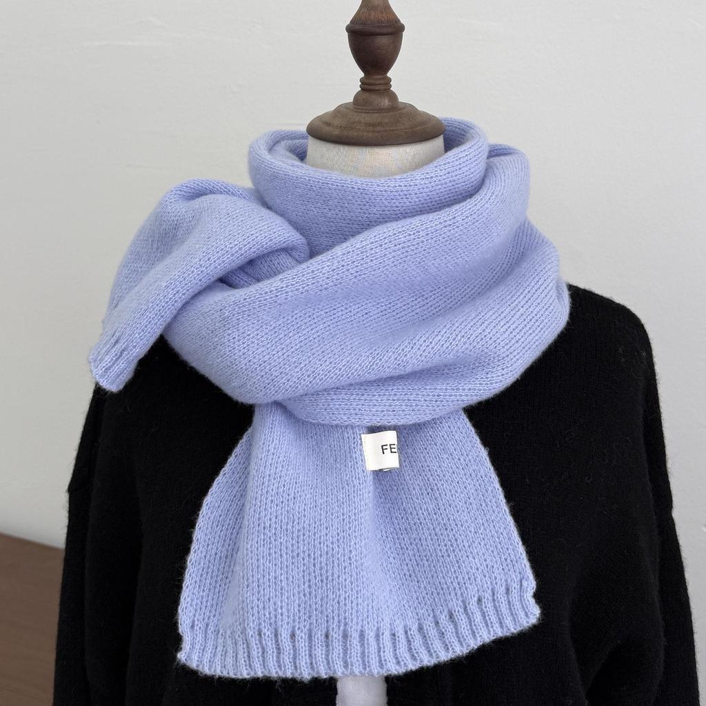Korean Style Solid Color Knitted Wool Scarf - Women's Autumn & Winter Imitation Cashmere Neck Warmer