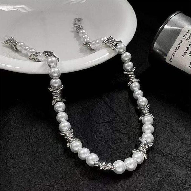 Punkowe szycie cierniowe naszyjnik z pereł z koralikami męska biżuteria modne naszyjniki biżuteria dla mężczyzn i kobiet