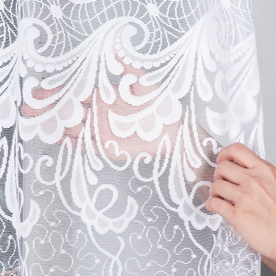 Iwona - Ready-made Jacquard Curtain with Bottom Trim - - White