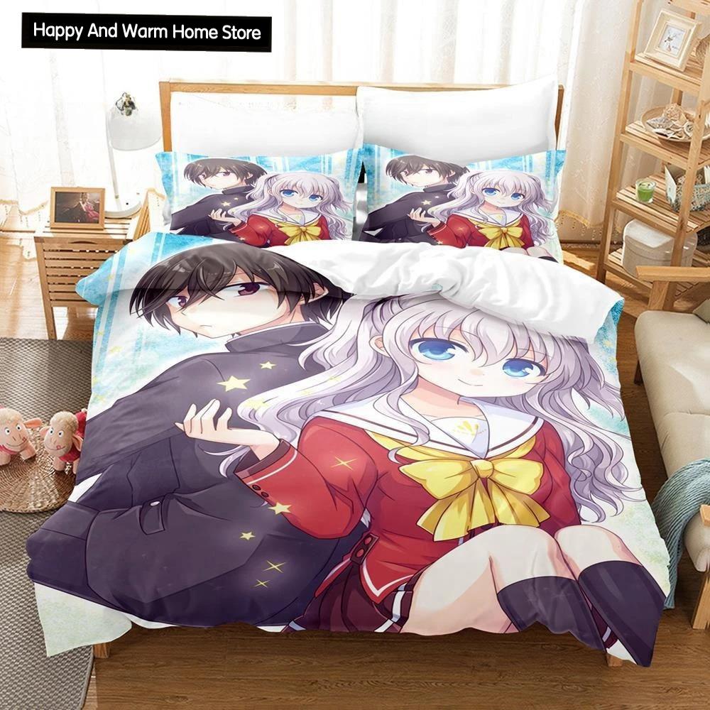 New 3D Print Anime Kawaii Girls Charlotte Bedding Set Single Twin Full Queen King Size Bed Set Adult Boy Bedroom Duvetcover Sets