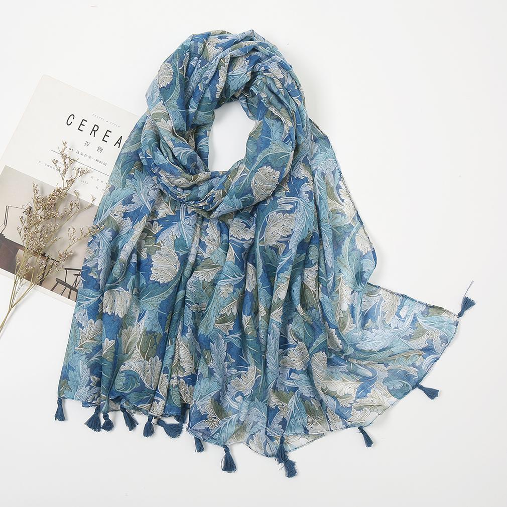 Newest Flower Printed Scarf Hijabs Tassels Women Shawls Cotton Muslim Hijab Headscarf Wraps Large Size Fashion Head Scarves