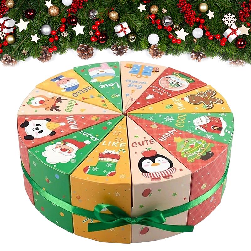 Merry Christmas Candy Box, 12Pcs Cake Shape Gift Boxes Advent Xmas Gift Packagi Box Diy Christmas Advent Countdown Gift Boxes