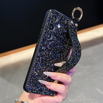 Custodia porta cinturino da polso con diamanti di lusso per Samsung S25 Ultra S24 S23 S22 S21 Plus Strass Bling Protezione fotocamera Cover morbida