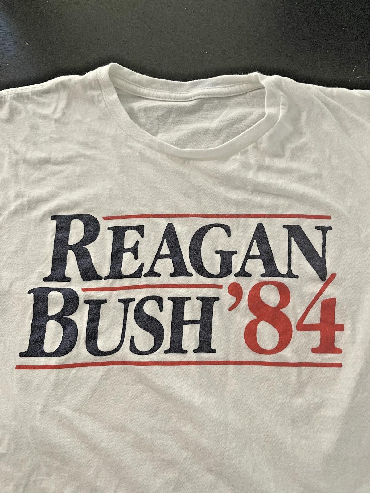 

Reagan Bush 1984 Political Campaign T-Shirt, White, NO TAG: Fits Small 2XL