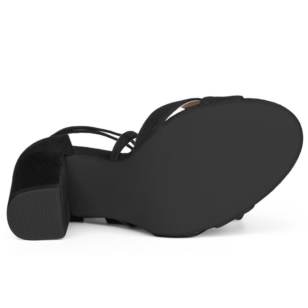 Allegra K Women's Black Lace-Up Sandals with Crisscross Front and Block Heel, Size 23.5cm