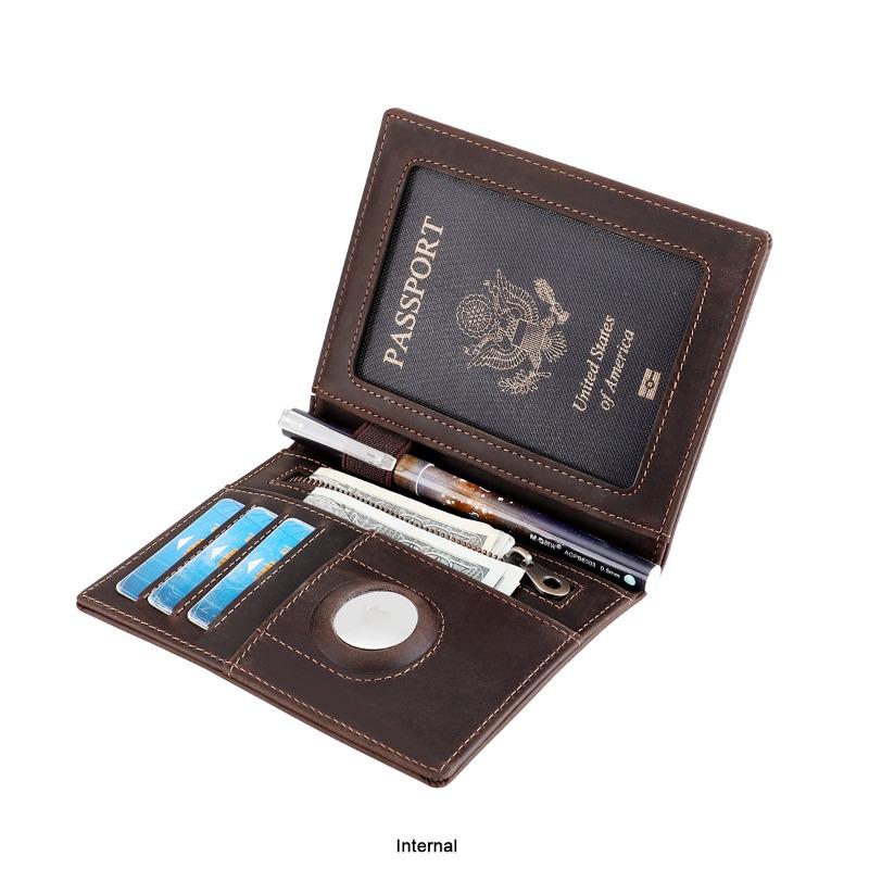 Genuine Leather Passport Wallets Unisex Passport Cover with AirTag Slot RFID Blocking Card Holder Slim Travel Certificate Bag