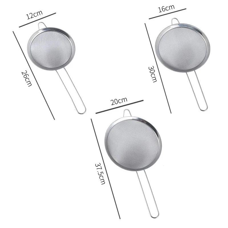 3Pcs/Set 6-24cm Fine Mesh Strainers Stainless Steel Soybean Milk Juice Tea Filter Flour Sieve Household Kitchen Accessories