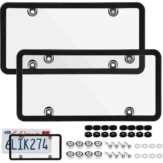 Wanheart Clear Framed Bubble License Plate Cover Set – 2-Pack Curved ABS Lens For 12×6 US Plates, Scratch & Weather Resistant Protection With