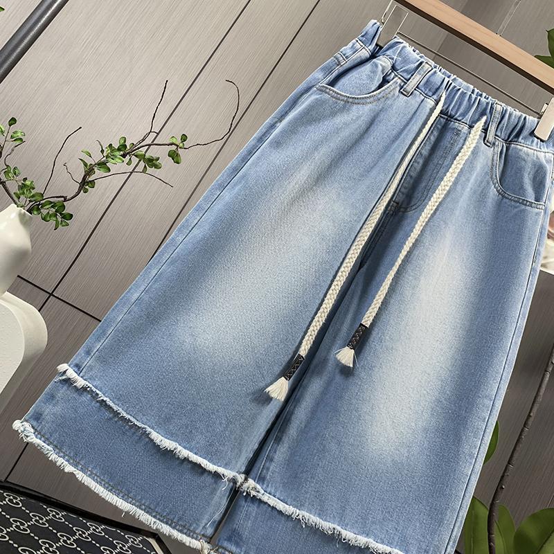 DIMANAF Plus Size 2025 Women Jeans Shorts Pants Summer Loose Basic High Waist Oversized Wide Leg Pants Elastic Waist