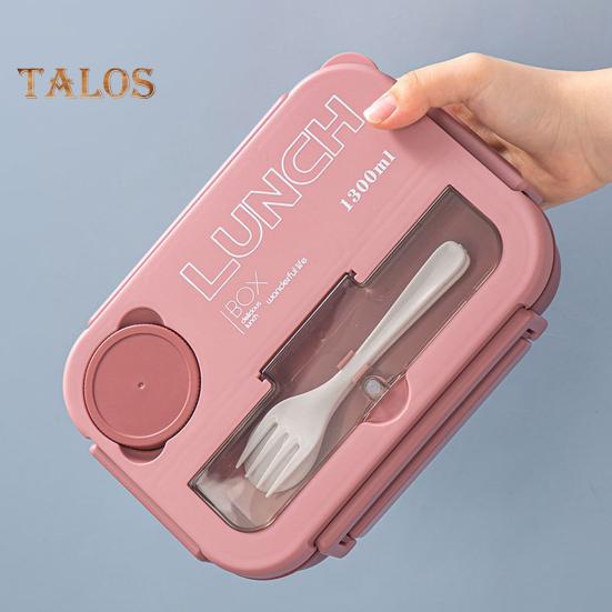 1300ML Lunch Box with Fork Spoon 4 Compartments Bento Box Leak-Proof BPA-Free Reusable Food Storage Container for Children Students Office