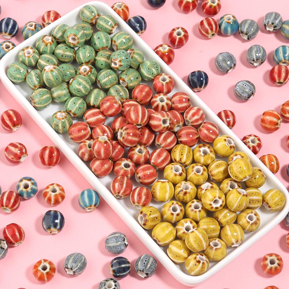20pcs 12mm Watermelon Floral Glaze Ceramic Beads Colorful Loose Bead For Jewelry Making DIY Crafts Bracelet Necklace Accessories