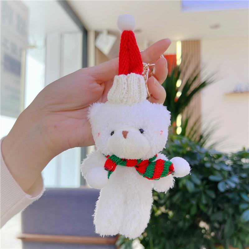 1Pcs Xmas Home Decoration Kawaii Plush Bear Doll Christmas Tree Pendant Soft Mini Bear Cute Doll Keychain Kids Christmas Gift