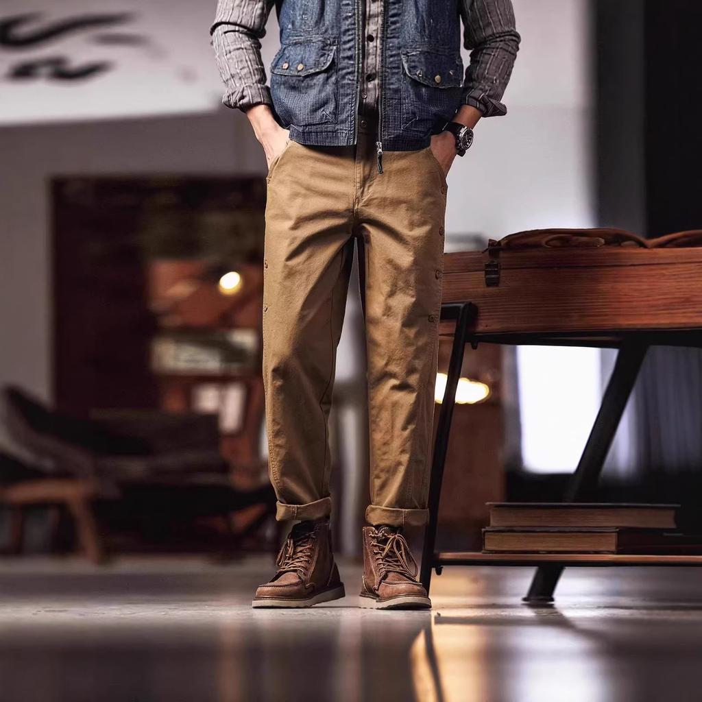 Tooling multi-bag straight jeans men's autumn and winter American trendy brand retro loose wide-leg casual long pants