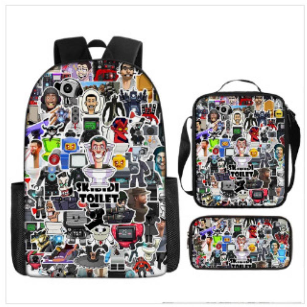 Fast Delivery Skibidi Toilet Backpack Cross-border Fashion Backpack Retro Schoolbag Cartoon Backpack Three-piece Set