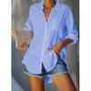 Loose Casual Button Down Shirt Plus Size Women Solid Color Top