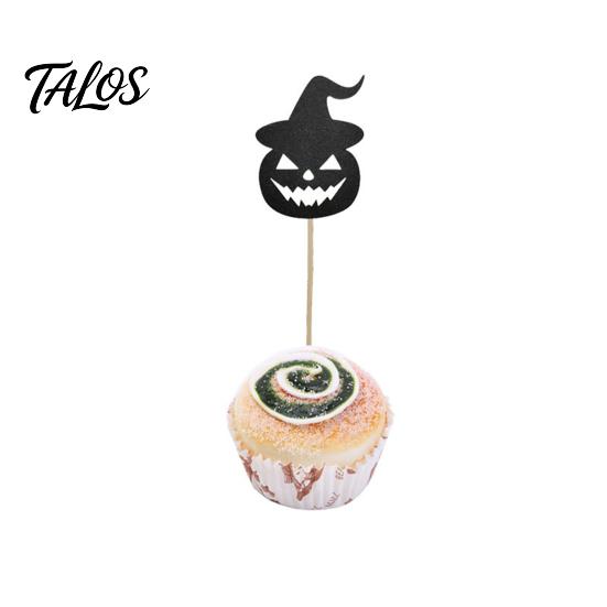 Cake Topper 8 Pcs Halloween Cupcake Toppers, Black Glitter Witch Hat Pumpkin Party Supplies Picks for Supplies, Birthday Decoration Festive