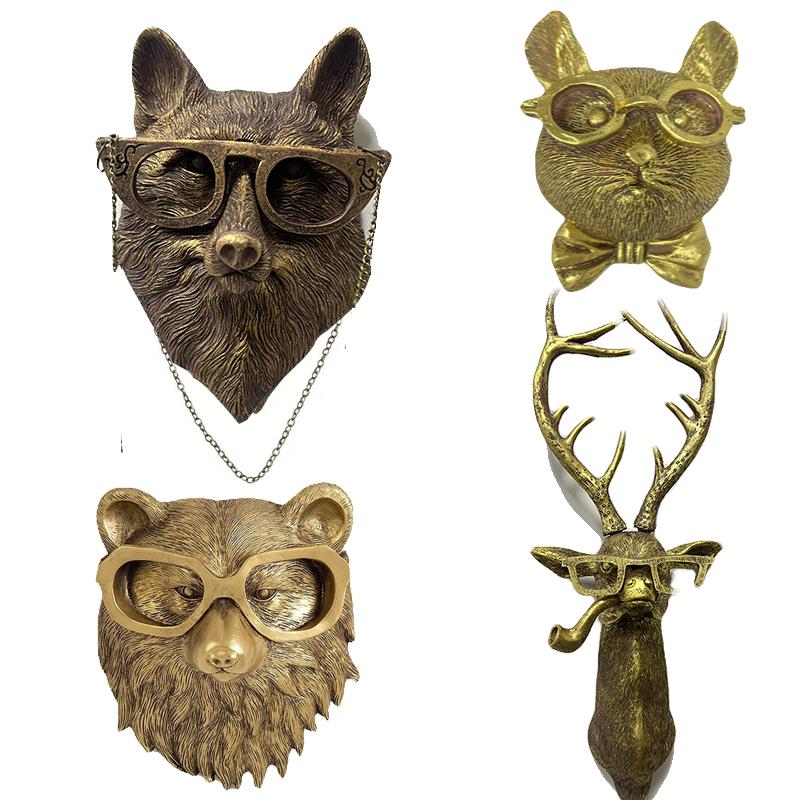 3D Animal Head Wall Mounted Resin Decor Ornament Hanging Sculpture Rabbit Deer Bear
