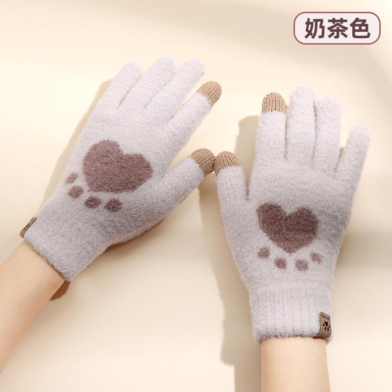 Women's autumn and winter plush knitted gloves warm and cold-proof plush imitation mink cartoon cute touch screen fashion